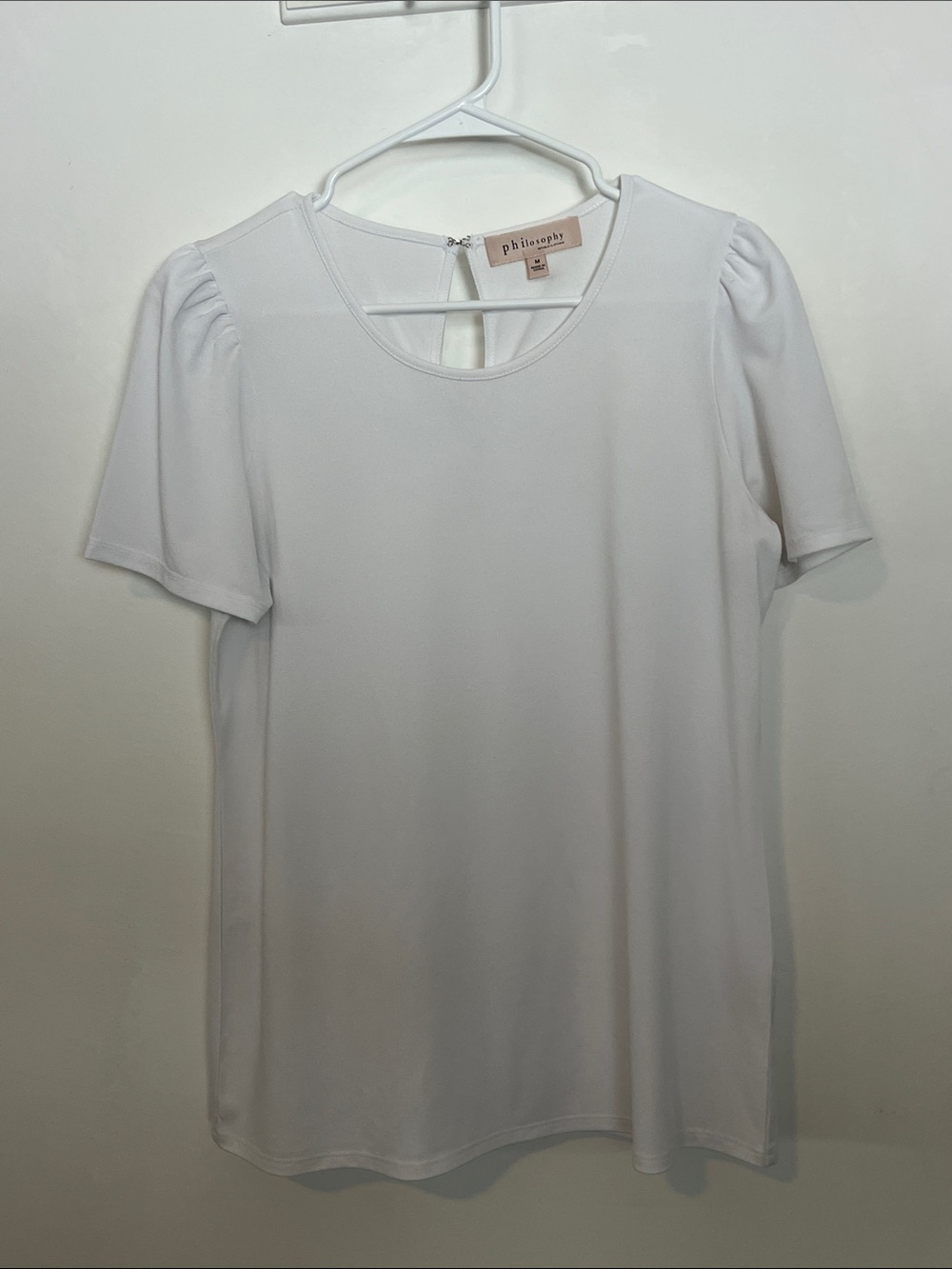 Philosophy White Short Puff Sleeve Crewneck Top